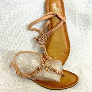 Elegant Beaded Sandals - Tan